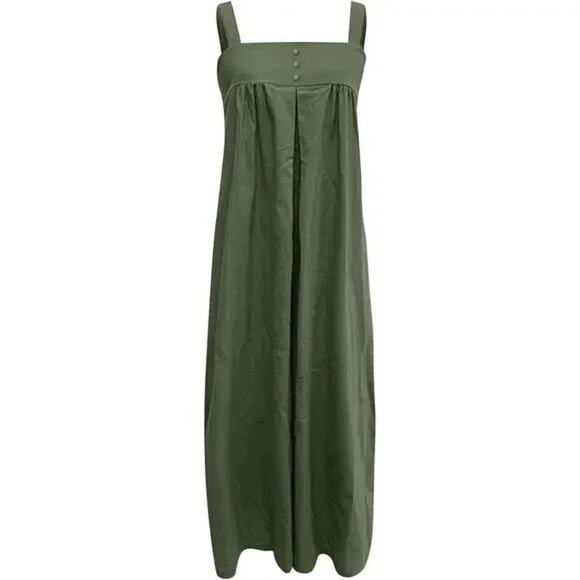 NEW Linen Soft Cotton Sleeveless Loose Jumpsuit Adjustable Straps L Olive Green - Picture 13 of 15